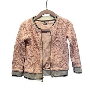 Peek Girl’s Pink Lace Gold Details Zip Up Jacket Size 12-18 Months